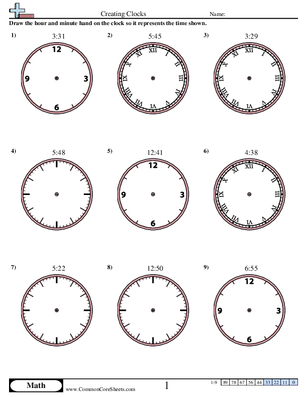 Creating Clocks (1 Minute Increments) worksheet